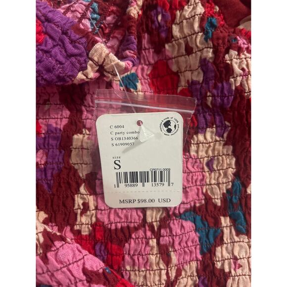 NWT Free People Ariana Pink Floral Cotton Smocked Crop Long Sleeve Top Small - Picture 8 of 12